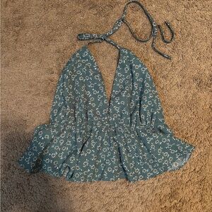SHEIN Green Floral Halter Blouse